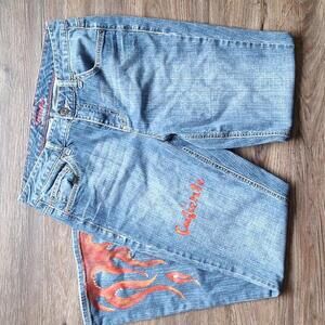 Hand painted flame caliente Tommy bootcut jean Size 12